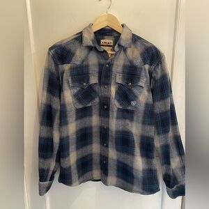 Ariat Blue and Gray Heavyweight Plaid Flannel Shirt